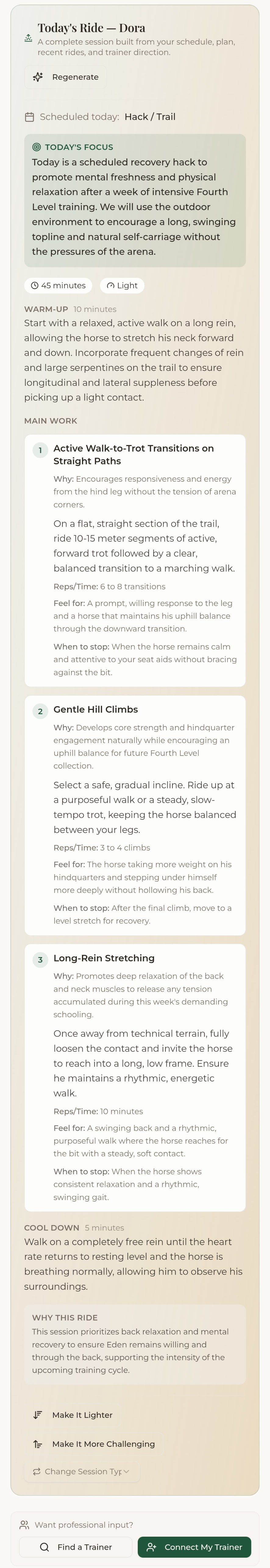 Ride Better app — Today's ride screen