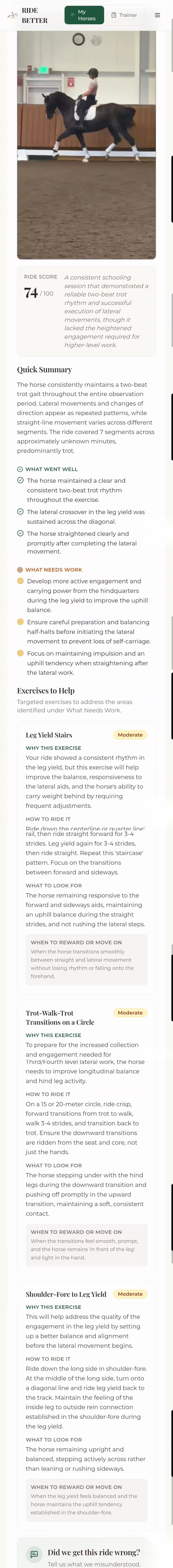 Ride Better app — Ride analysis screen